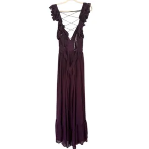 NWT Lulus Soiree Celebration Purple Ruffled Lace-Up Maxi Dress Size XS thumbnail 5