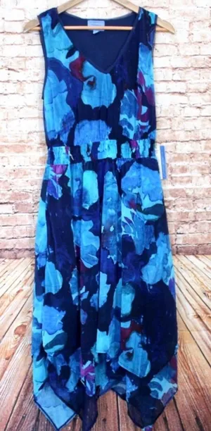 Simply Vera Vera Wang | Blue Floral V-Neck Asymmetrical Dress thumbnail 1