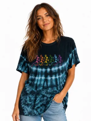 Grateful Dead Dancing Skeletons Tie Dye Tee Rainbow Skeleton Graphic Shirt thumbnail 1