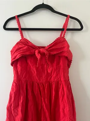 Old Navy Red Bow Front Midi Dress Small Cotton Resort Vacation Euro Summer thumbnail 2