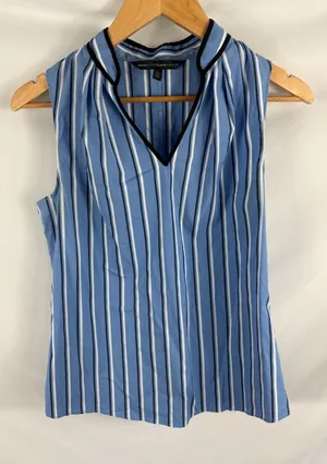 WHBM Blue Black Stripe V Neck Tank Size 6 thumbnail 1