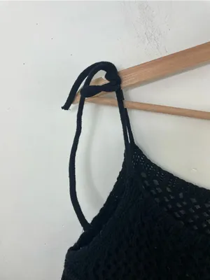 ZARA Black Crochet Knit Tie Strap Crop Tank Top Boho Festival Beach Cover-Up S thumbnail 5