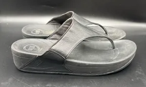 FitFlop Womens Lulu Toe Post Strap Leather Sandals‎ Flip Flop Black Size 10 thumbnail 1