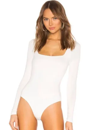 superdown Al Long Sleeve Bodysuit in White thumbnail 1