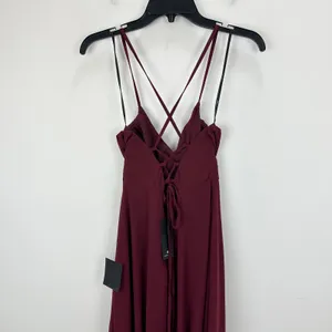 Lulus Event Ready Burgundy Backless Lace-Up Maxi Dress Chiffon Formal Small NWT thumbnail 12