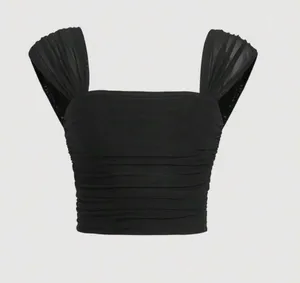 SHEIN MOD Ruched Square Neck Mesh Black Size XS thumbnail 1