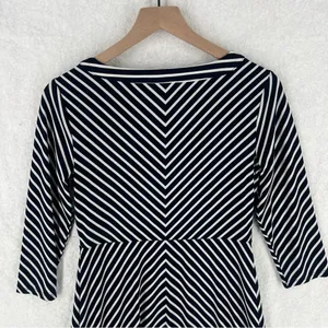 Roz & Ali Nautical Navy Blue White Striped Stretch Jersey Knit Keyhole‎ Dress thumbnail 9