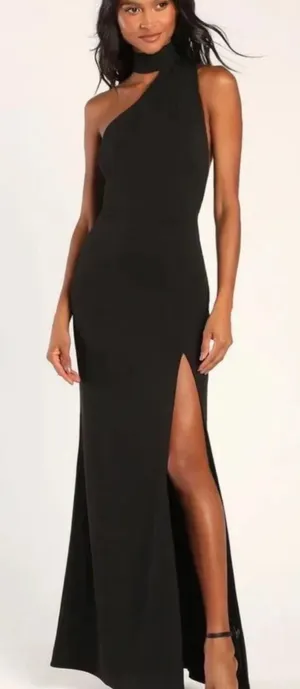 Lulus  Black Asymmetrical Cutout Halter Maxi thumbnail 1