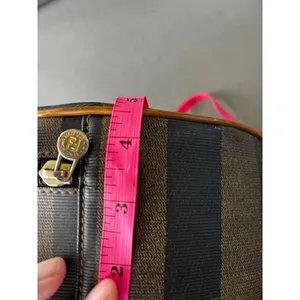 Fendi Pequin Canvas Round Hatbox Bag 10" Brown Black Vintage 80s Crossbody thumbnail 7