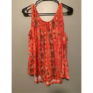 Cato Pink Brown Print Sleeveless Blouse With Strap Detail Size Large thumbnail 2