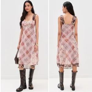 Free People Femme Grunge 90s Y2K Morning Dew Plaid Floral Midi Slip Dress XL thumbnail 6