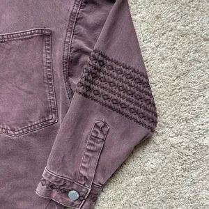 Dear John Purple/Maroon Denim Button-Up Jacket with Embroidered Aztec Details thumbnail 2