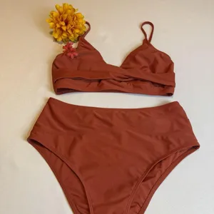 Cupshe Rust Solid Twist Top Spliced High Waist Bikini Set 2 Piece Swimwear Large thumbnail 12