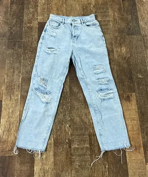 PacSun high-rise straight distressed light wash button butterfly denim jeans thumbnail 1