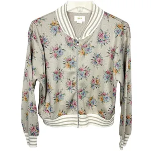 Anthropologie Maeve Lurex Floral Print Metallic Knit Bomber Jacket Size Small thumbnail 2