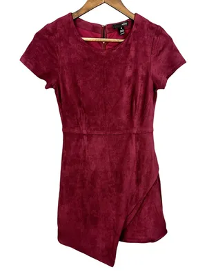 Aqua Faux Suede Mini‎ Dress Womens Small Red Short Sleeve Edgy Date Night thumbnail 1