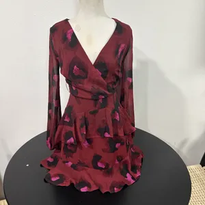 Love Fire Burgundy Floral Ruffle Mini Dress | Long Sleeve Wrap Style thumbnail 2
