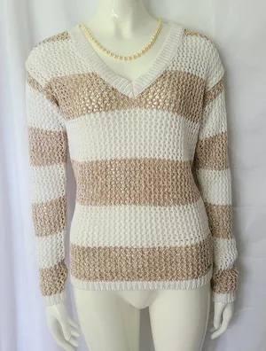 Tommy Hilfiger Knit‎ Crochet Striped Top Size XS thumbnail 1