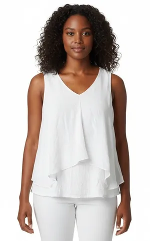 Bar III Womens Ivory Layered V-Neck Sleeveless Draped Blouse Top Large 43141 thumbnail 1