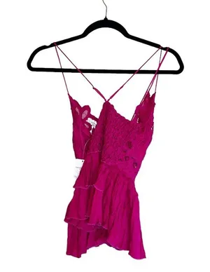 NWT FREE PEOPLE Adella Lace Woven Camisole Top M In Rose Hypnotic Babydoll thumbnail 7