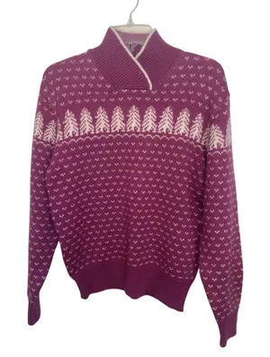 Vtg 90s Sierra Woolens Fair Isle Wool Sweater Pine Tree Print Mock Neck S/M thumbnail 1