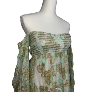 HEMANT AND NANDITA Sidra Mini Dress in Sea Green X-Small New Womens Metallic thumbnail 6