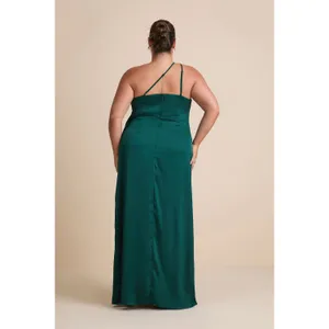 NWT Lulus Signature Elegance Emerald Satin One-Shoulder Maxi Dress Wedding Sz 1X thumbnail 3