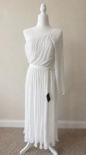 Lulus Always Loving You White Pleated One Shoulder Midi Dress NWT Small thumbnail 6