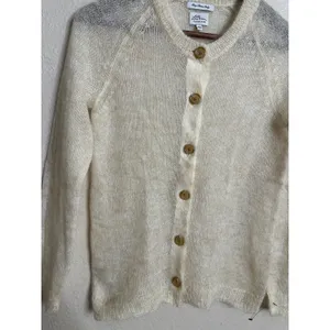L.L.Bean Mohair Cardigan Sweater Fuzzy Sheer Halo Knit Ivory Womans XS thumbnail 6