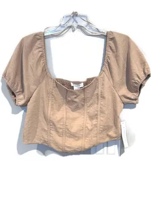 Kirious Los Angeles Blouse Summer New Smocked Corset Top Tan XL thumbnail 6