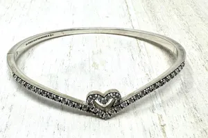 Pandora sterling silver/CZ bangle bracelet, size 1 / small thumbnail 6