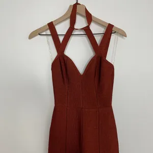 House of CB Cypresa Rust Lurex Collar Strap Jumpsuit Women’s Size XS thumbnail 15