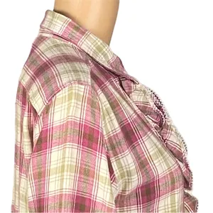 RALPH LAUREN BLUE LABEL Plaid Ruffle Front Cotton Shirt Dress/Tunic Medium thumbnail 4