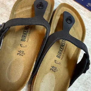 Birkenstock Gizeh 36 Womens 5 Mens 3 Black Leather Cork Sandals Regular Fit New thumbnail 2