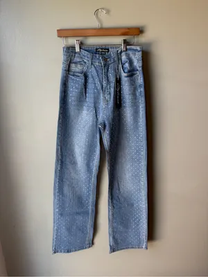 NWT Stylewe Rhinestone Embellished Wide Leg Jeans Women’s Medium thumbnail 2