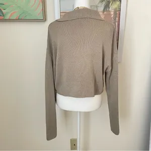 Meshki Carlota Collared Knit Cropped Jumper Sweater in Taupe Size Medium thumbnail 7