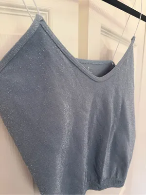 Free People Intimately Blue Gray Glitter Crop Cami Tank Top Size M/L thumbnail 3