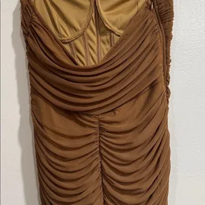 PrettyLittle Thing Chocolate Corset Detail Mesh Ruched Bandeau Jumpsuit NWT thumbnail 6