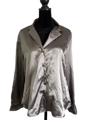Victoria's Secret Grey Satin Long Sleeve Button Down Pajama Top Size S Lounge thumbnail 1