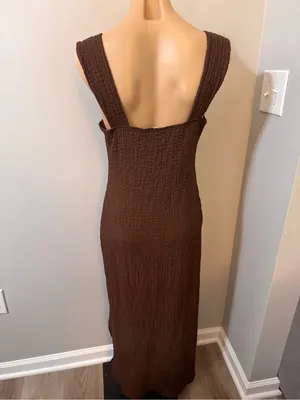 See You Monday Brown Maxi Dress XL Textured Knit tie-front Bodycon thumbnail 3