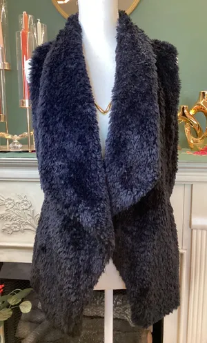 Calvin Klein‎ Womens Black Faux Fur Vest Size Large thumbnail 1