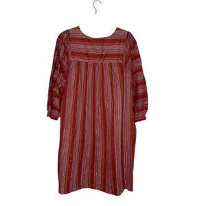 Garnet Hill Shift Dress Women L Red Orange Excellent Striped Organic Cotton Boho thumbnail 5