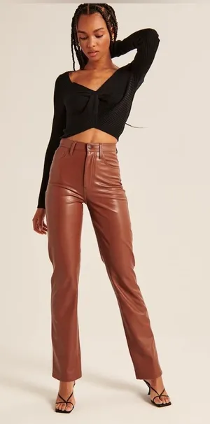 Abercrombie and Fitch High Rise 90s Straight Vegan Leather Pant thumbnail 1