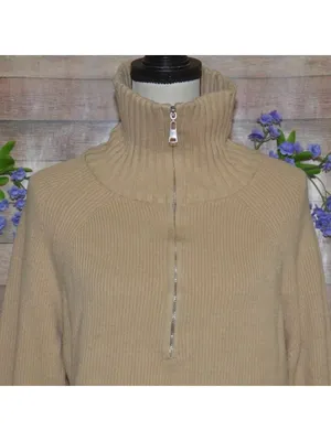BTFBM Womens Tan Ribbed Knit High Neck Quarter Zip Sweater Size M So Soft Casual thumbnail 6
