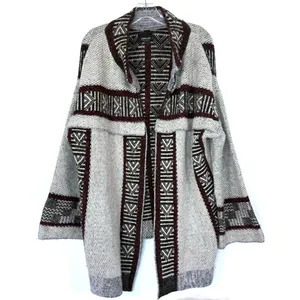 Zara Knit Oversized Sweater Jacket Chunky Slouchy Duster Burgundy Gray Small S thumbnail 2