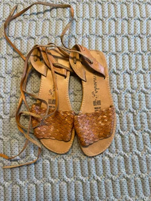 Women's Tan Woven Leather Lace-Up Sandals thumbnail 2