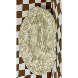 Vintage 1950's Reina Oval Pearl Beaded Evening Bag 7" with Zipper Closure thumbnail 2