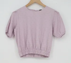 Dazy Lavender Purple Textured Puff Sleeve Cropped Blouse Round Neck Small thumbnail 1