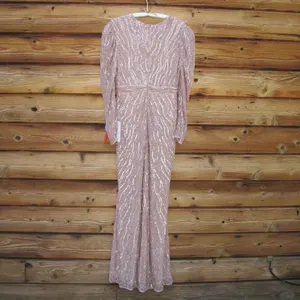 Mac Duggal Pink Size 8 Sequin Beaded Plunge Neck Long Sleeve Trumpet Gown Dress thumbnail 10