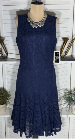 NWT Julian Taylor blue floral lace dress fit flare cocktail mod whimsigoth glam thumbnail 1